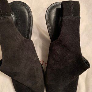 Calvin Klein Black Suede Peep Toe Shoe Patent Heel